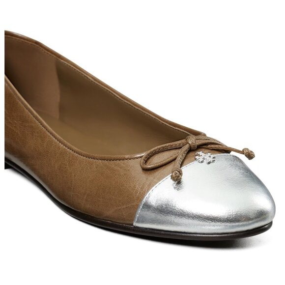 ✨ NEW Tory Burch Cap-Toe Ballet Flats – Tan & Silver – Size 7.5 ($248) - Picture 2 of 4